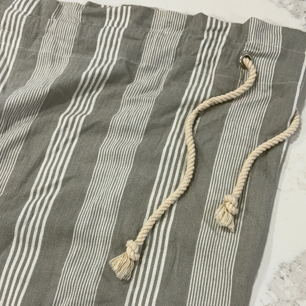 Set of 2 Striped Cotton Canvas Large Laundry Bags - Navy Blue, Grey, White